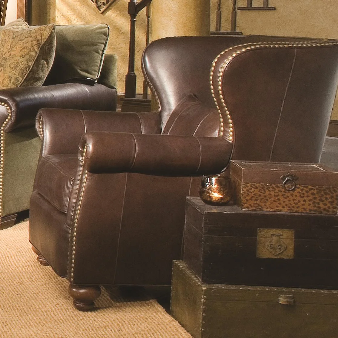 Huntington House Godfrey Traditional Wing Chair with Nailhead Trim